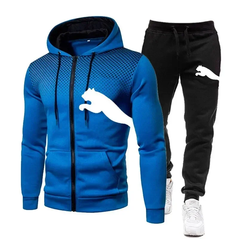 New Autumn and Winter Men's Casual and Fashionable Outdoor Zippered Multi-pocket Sweatshirt and Fitness Jogging Sport Pants Set