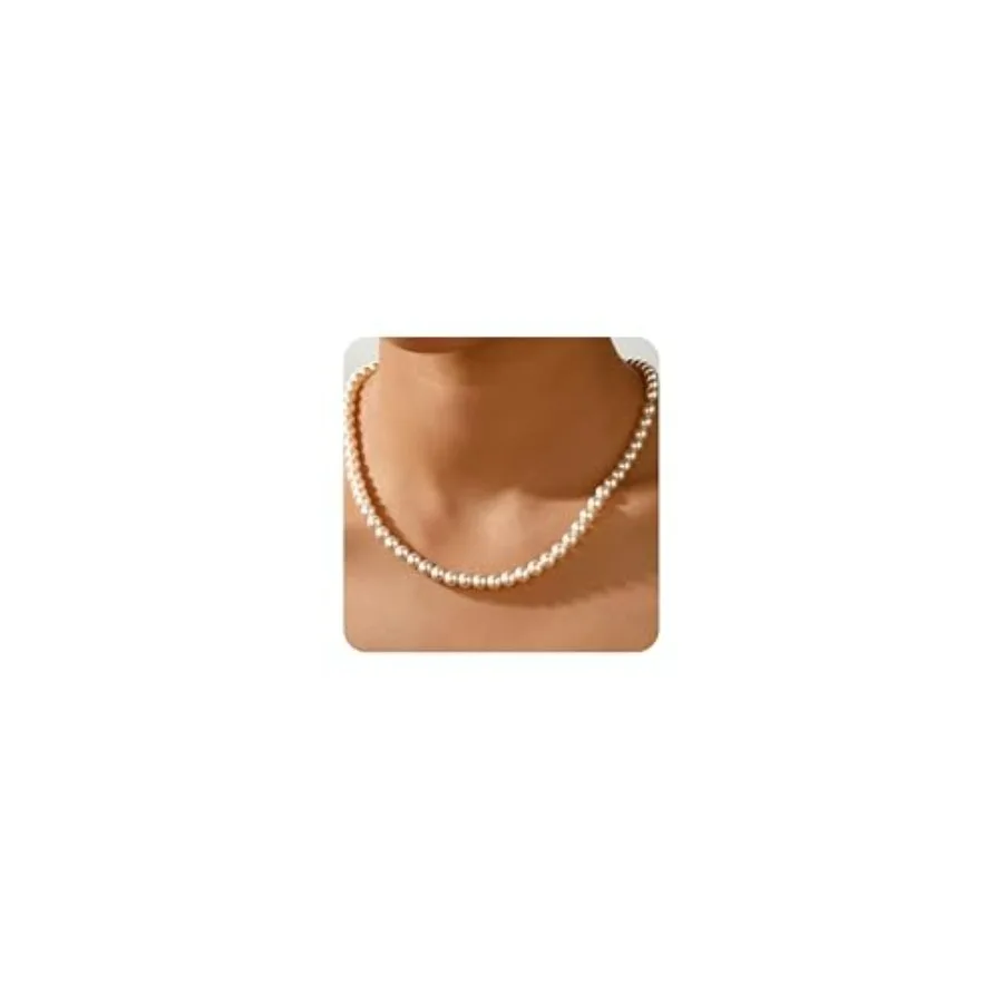 

Ritach Pearl Necklaces for Women - Real Gold Plated Dainty Pearl Necklace Daisy Round Drop Pearl Choker Necklace Layered Gold N
