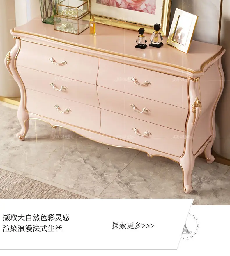 French dresser pink solid wood with draw engraving bedroom cloakroom dressing table