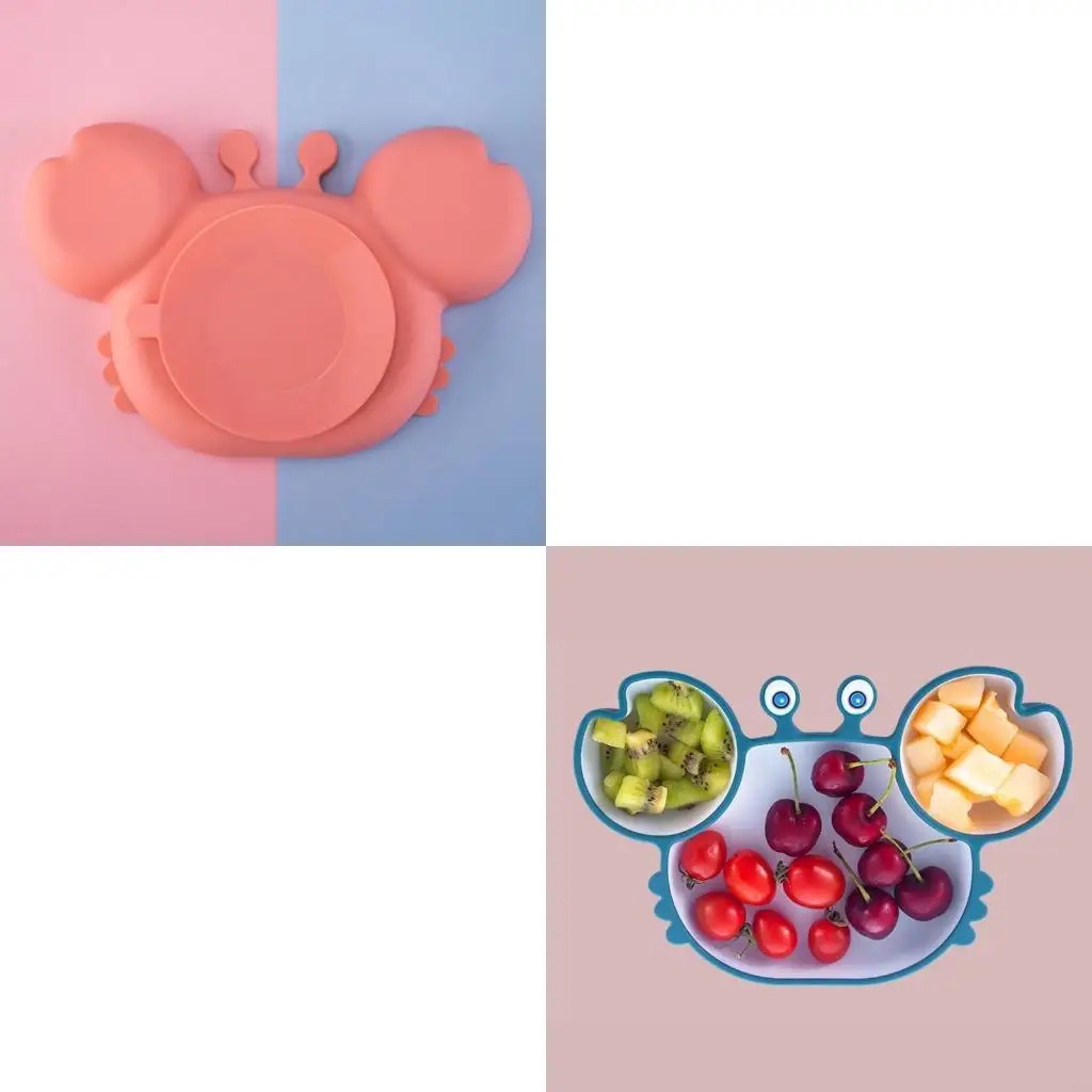 الكرتون السلطعون الطفل شفط السلطانية مقسمة طبق عشاء الرضع تعلم طبق التغذية BPA خالية سيليكون ثنائي اللون السلطانية ل L8RB #1