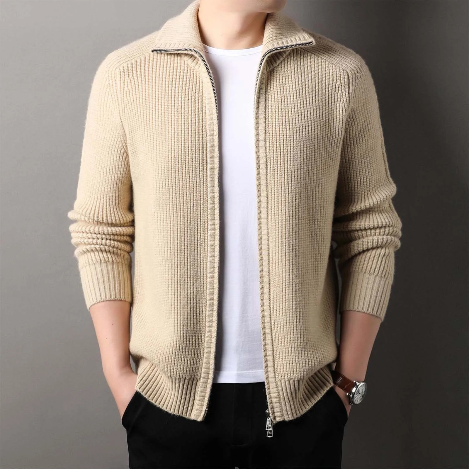 Zip-Up Cardigan Men Parka Luxury Men'S Knitted Sweater Coat Windbreaker Jackets Man Winter Korean Knitwear Clothes 2024 Autumn