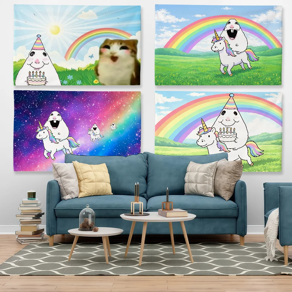 Funny Hamster Meme Sun Shine Flag Tapestry Outdoor Party Bedroom Living Room Dormitory Decorative Themed Wall Hanging Banner