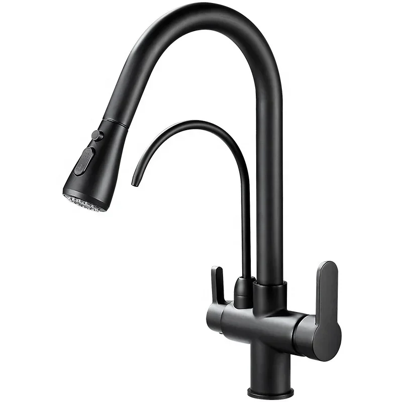 

YYHC- wholesale modern brass dual handle pure water kitchen faucet pull out 360 single hole sink faucet