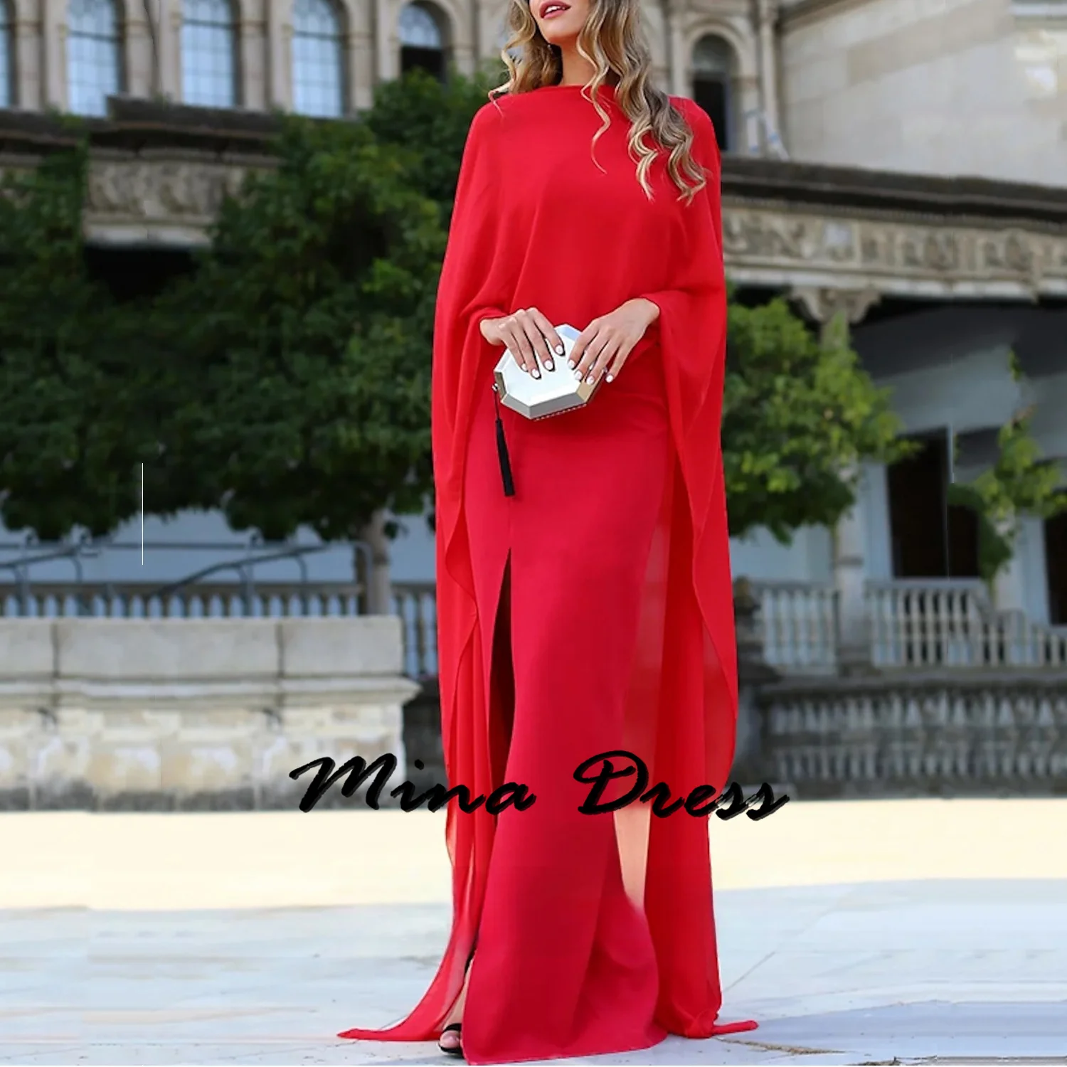 

Mina Shawl Women's Elegant Dresses for Parties 2024 Side Slits Simple and Elegant Formal Dress Es Sleeveless Evening Gown Prom