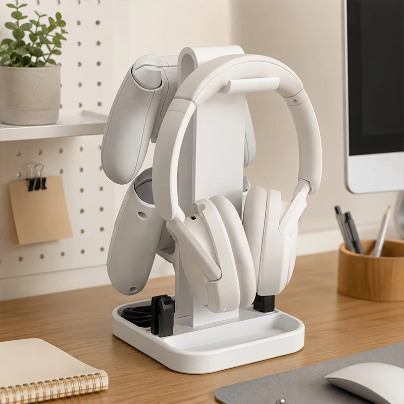 1pc High-End Headphone And Gamepad Holder Storage Holders Racks For Hold 1 Pair Of Headphones And 2 Gamepads Desktop Organizer
