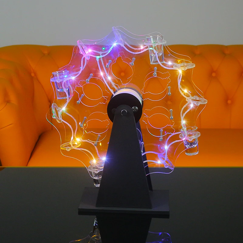 カスタムLED発光観覧車ガラスラック回転式カラーカップホルダー、バーパーティー装飾カクテルパーティー用品