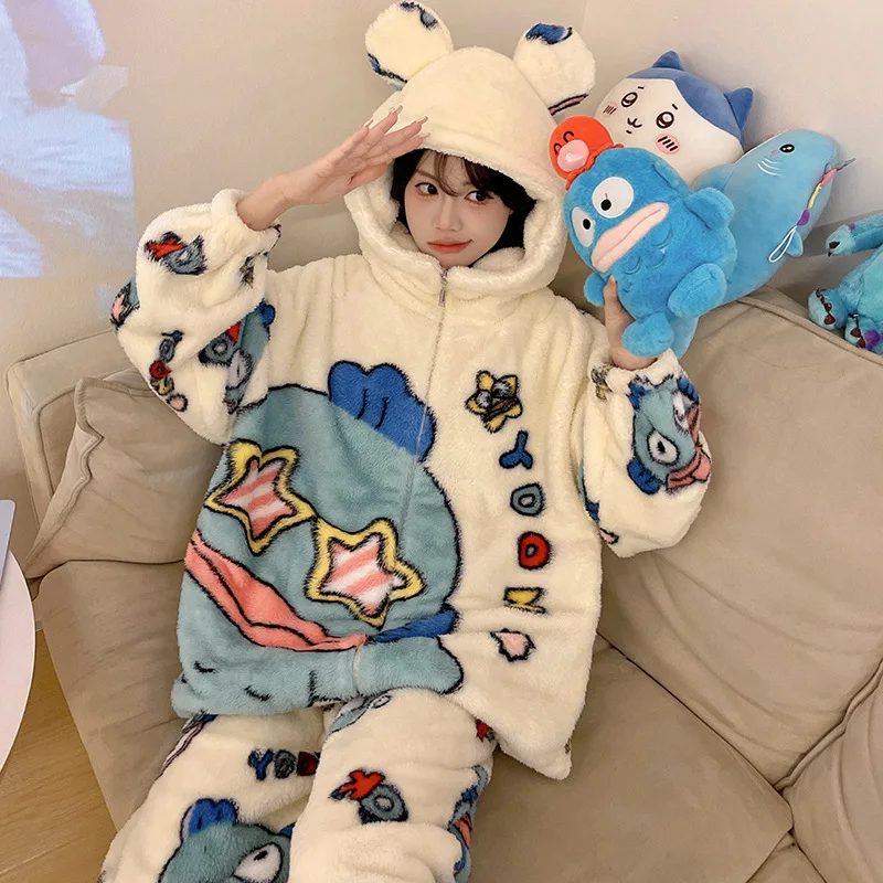 

Ins New Sanrio My Melody Hangyodon Winter Fleece Pajamas Set Cartoon Student Sweet Style Warm Home Clothes Anime Gift Toys