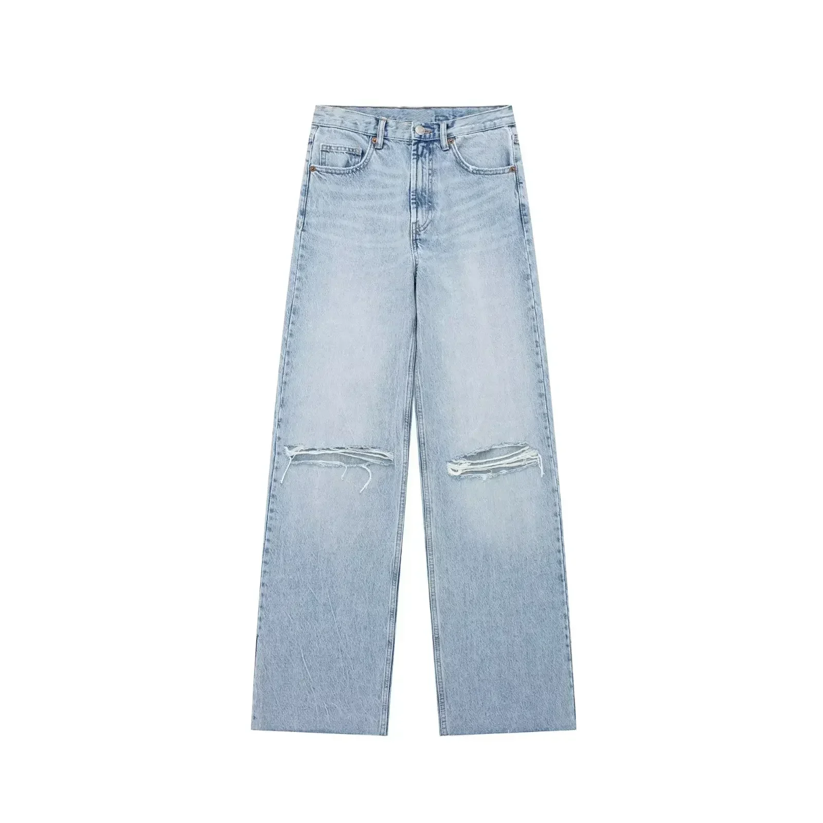 Jean Déchiré Droit pour Femme, Pantalon en Denim Vintage, Taille Haute, Fermeture Éclair, Nouvelle Mode Chic, 2023