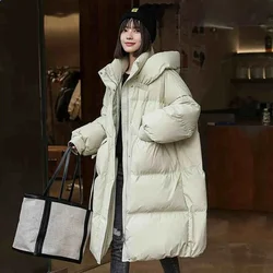 Nuove donne piumino cappotto invernale femminile lungo Parka sciolto di grandi dimensioni spesso caldo capispalla moda semplicità soprabito con cappuccio