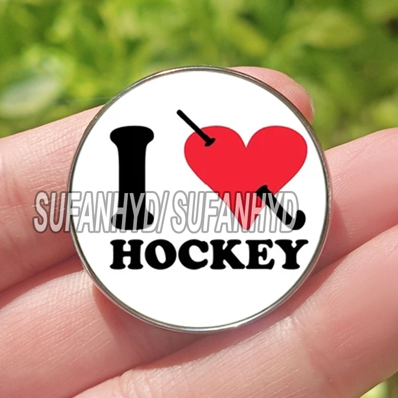 Stainless Steel I Love Hockey Brooch Field Hockey for Backpack Popular Sport Jewelry Women Men Pins