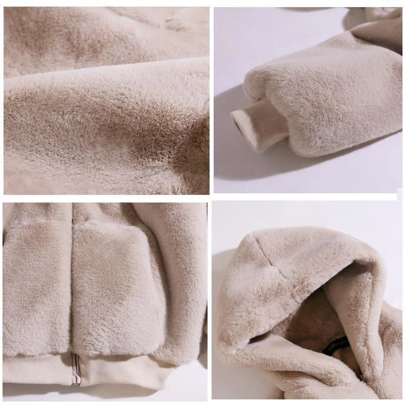 Beige Apricot Fluffy Jacket for Women 2023 Autumn Winter Thick Warm Elegant Lady Clothes Furry Outerwear Faux Rabbit Fur Coat