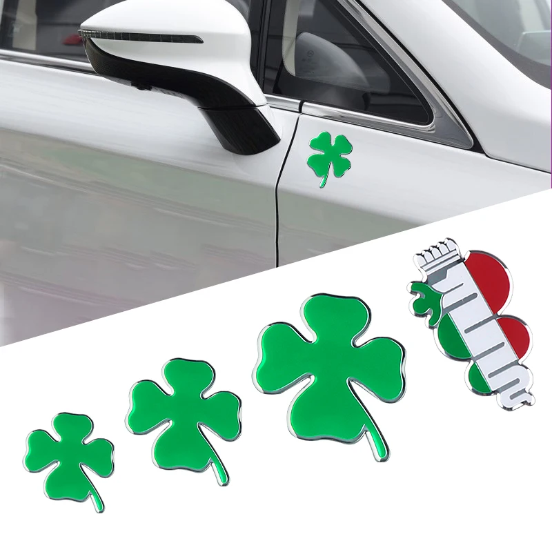 3D Aluminum Car Styling Four Leaf Clover Emblem Auto Body Sticker Decoration Decal For Alfa Romeo Sportiva 159 147 156 Giulietta