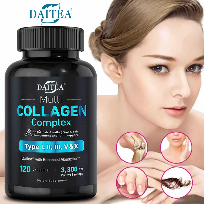 Daitea Collagen Complex (Type I, II, III, V&X) - Hair, Skin, Nails, Joint Health - Hydrolyzed Collagen for Men and Women