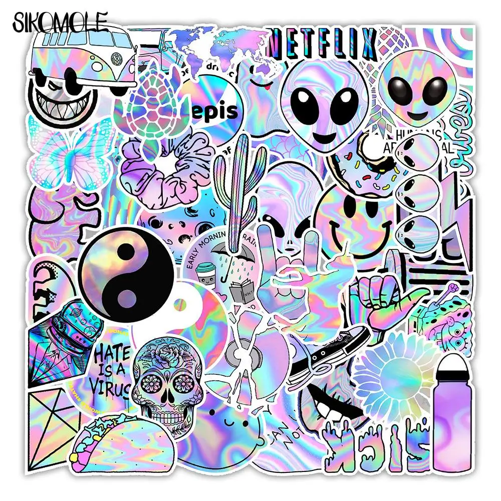 10/30/50PCS Mixed VSCO Holographic Laser Cartoon Stickers Luggage Skateboard Cute Cool Graffiti Girl Gradient Sticker Decal F5