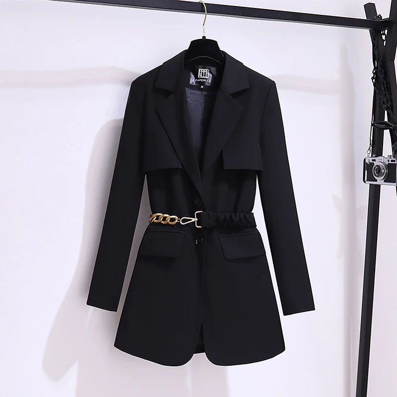 Nuovo Blazer autunno inverno 2023 per donna bottoni singoli colore marrone o nero capispalla Casual con cintura giacca moda coreana