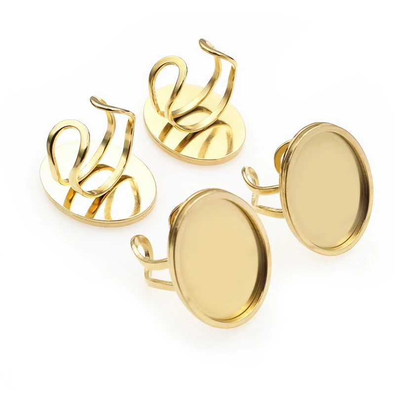 5pcs Oval Stainless Steel Adjustable Ring Settings