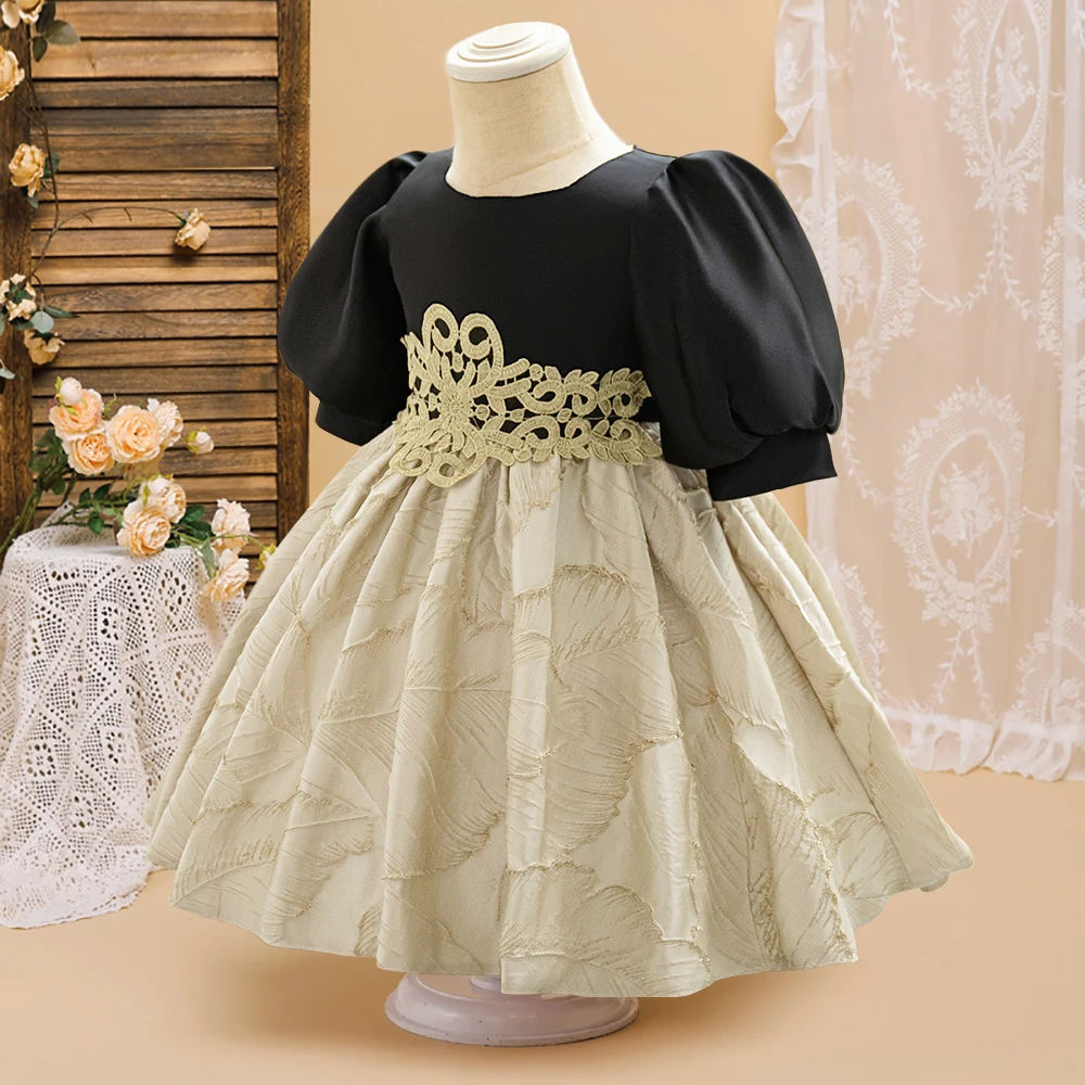 Formal Black 1 Year Birthday Dress For Baby Girl Clothes Embroidery Princess Dress Baptism Girls Dresses Elegant Party Gown