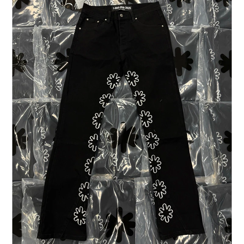 

Классическая вышивка с цветочным логотипом LOST SHDWS JEANS High Street в стиле хип-хоп, эластичные расклешенные брюки, джинсовые брюки унисекс