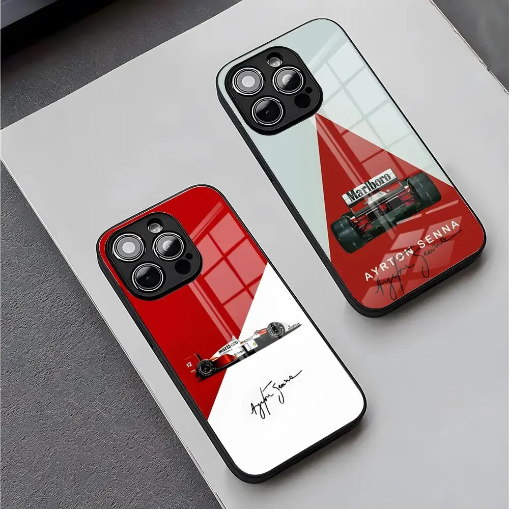 Ayrton Senna F1 Phone Case For iPhone 16 15 14 13 12 Mini 11 Pro XS Max XR X SE 2022 8 Plus Glass Silicone Cover