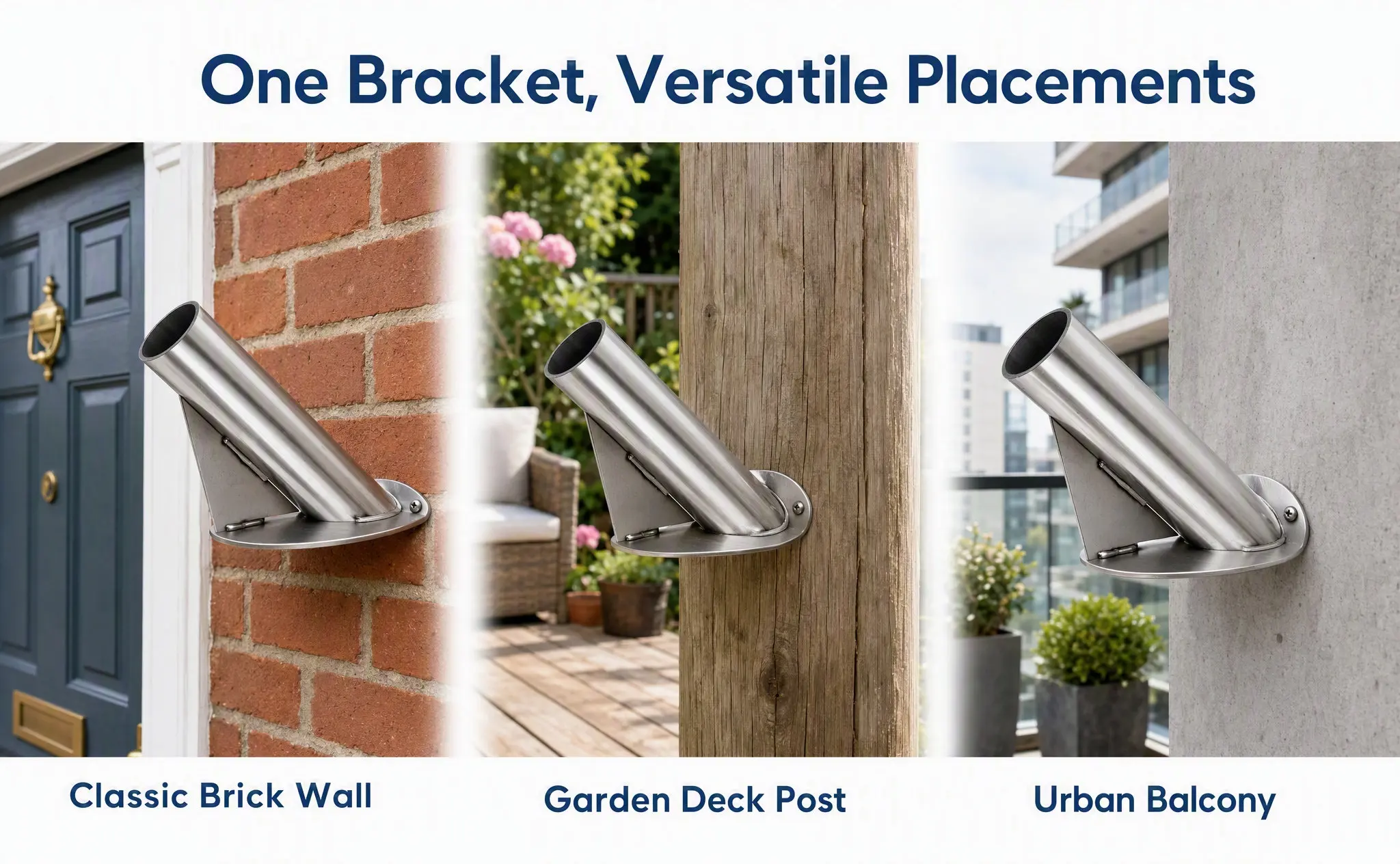 Flag Pole Holder: Heavy Duty Stainless Steel Wall Mount Flagpole Base For Outdoor Porch Deck Balcony Exterior Metal Flag