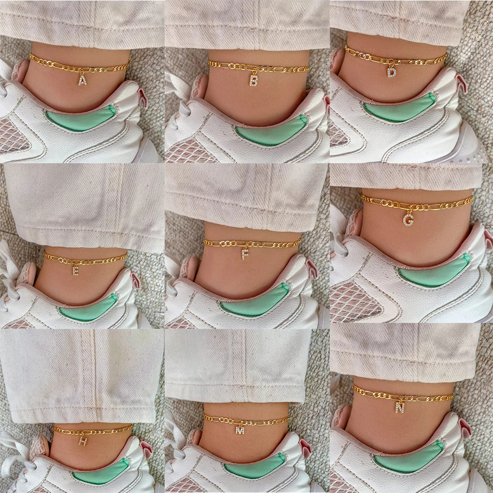 Simple Shining Cubic Gold Color Ankle Bracelet Set For Women Butterfly Key Lock Charm Anklet Chain On Leg Boho Jewelry Gift