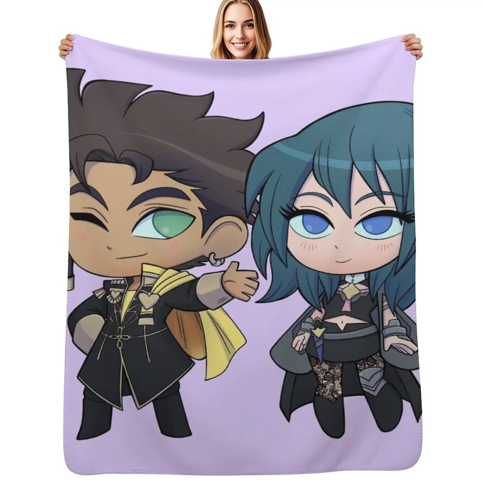 

Плед Byleth (F!Byleth) и Claude - Fire Emblem Three Houses - Chibi Cuties, складной, мягкий, теплый плед для использования на открытом воздухе