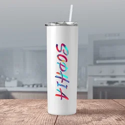 Personalized Name 20oz Tumbler Travel mug with Straw for Friend Family Party Gifts Custom Skinny Tumbler Bridesmaid Water Cup