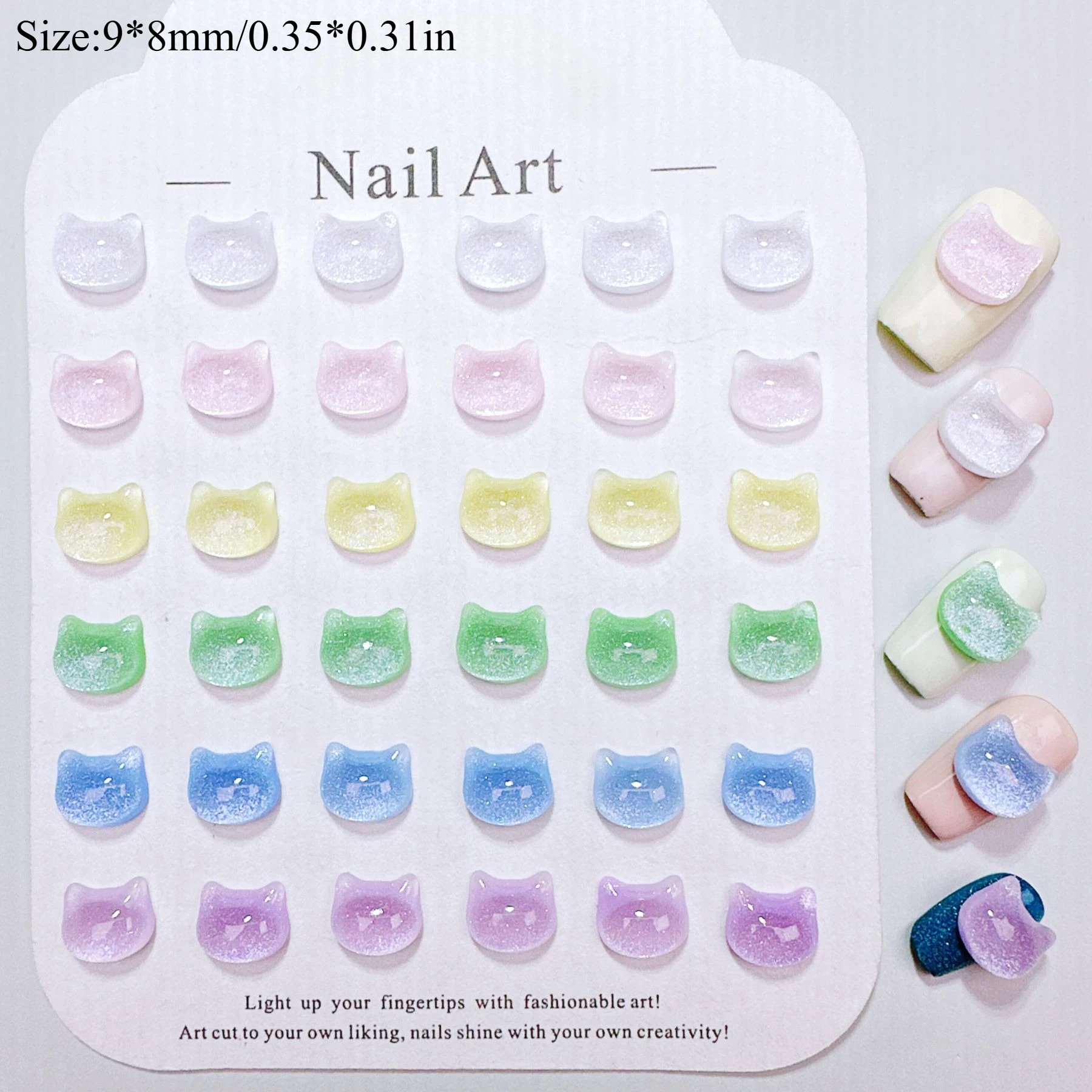 50/100/200Pcs, 9*8mm, Fine Sparkle, Cartoon Cute, Cat Head, Macarons, Ice Transparent, Nail Accessories, Stereo, DIY