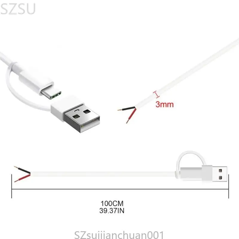 SZSU USB C Male Bare Cable Pigtail Open End Extension Cable 5V 2A DIY Connector