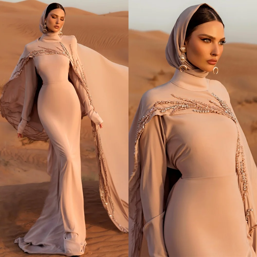 

Customized Mermaid Elegant Jersey Homecoming Dresses Formal Long Sleeves Evening Gowns High Quality Special Occasion Gowns