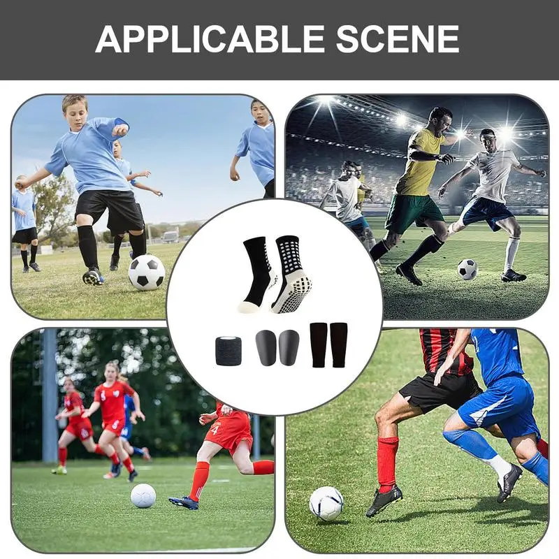 Football Socks Non-Slip Sports Socks With Leg Guards And Sports Straps Breathable Shin Guard Sleeves Football Game Set For Men