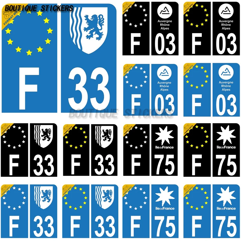 

2Pcs Autocollant plaque d'immatriculation française Moto Département 03 Allier 33 Gironde75 Paris Waterproof PVC sticker