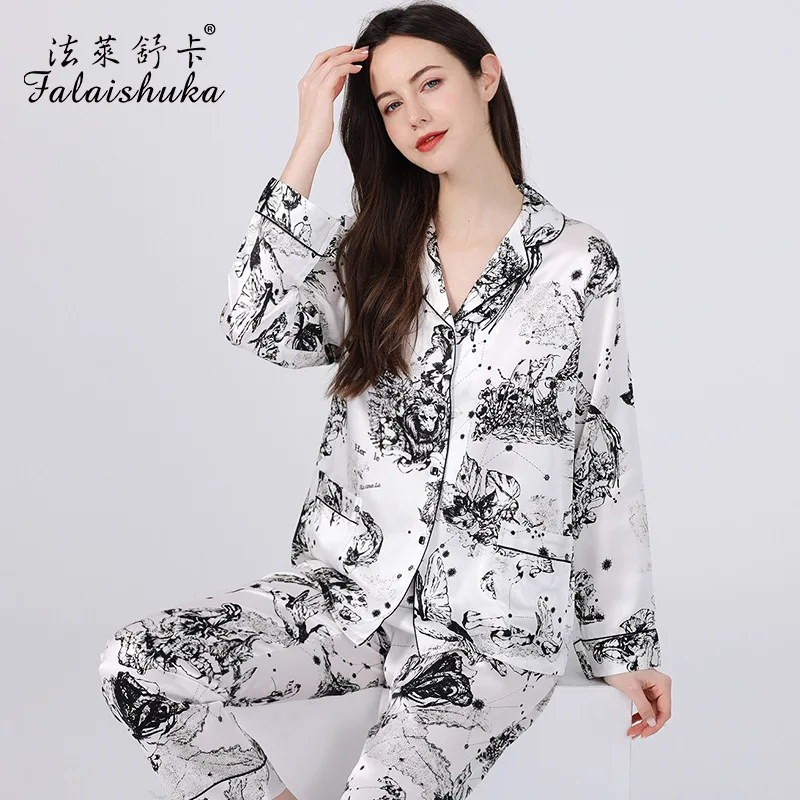 19 momme 100% genuine silk pajamas sets women luxurious fashion Elegant Flowers sleepwear pyjamas T8318