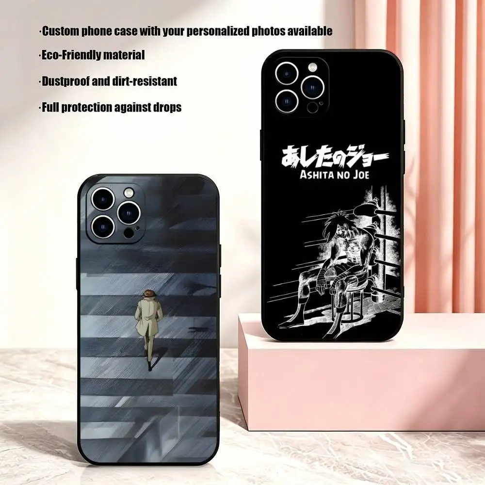 Funda para Teléfono Anime Joe Y-Yabuki Ashitas No J-Joe para iPhone 17, 16, 15, 14, 13, 12 Pro Max, Otros Modelos, Cubierta Negra Suave
