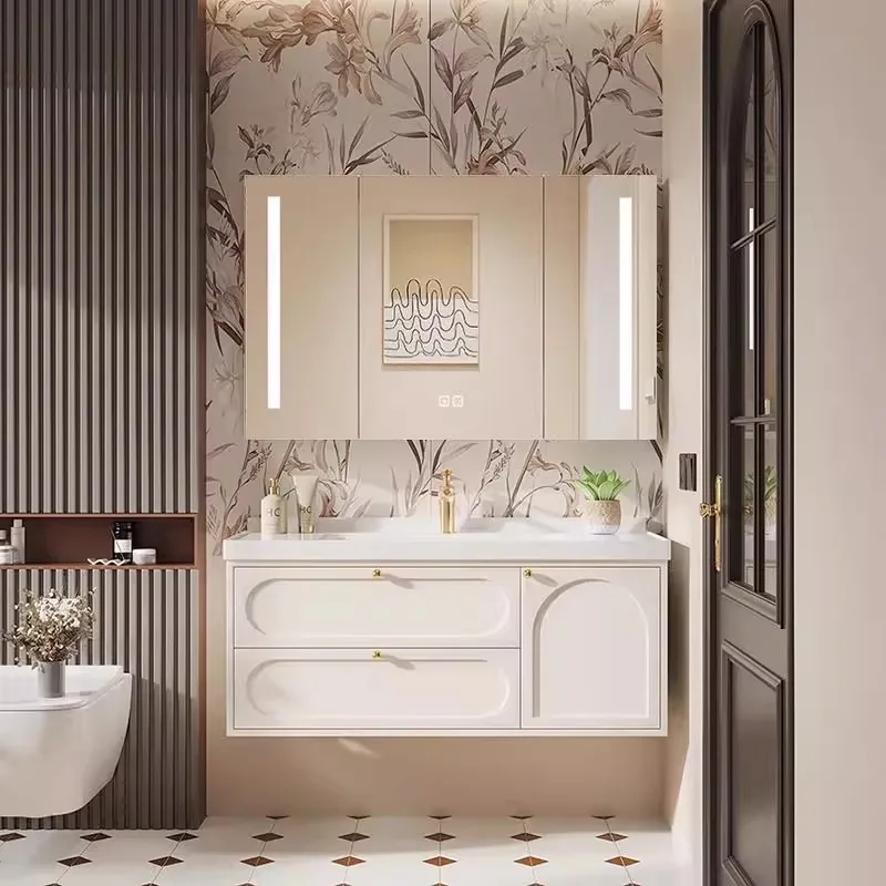 

Design Drawer Bathroom Cabinet Integrated Luxury Wooden Storage Bathroom Cabinet Vanity Mirror Gabinete De Banheiro Furniture