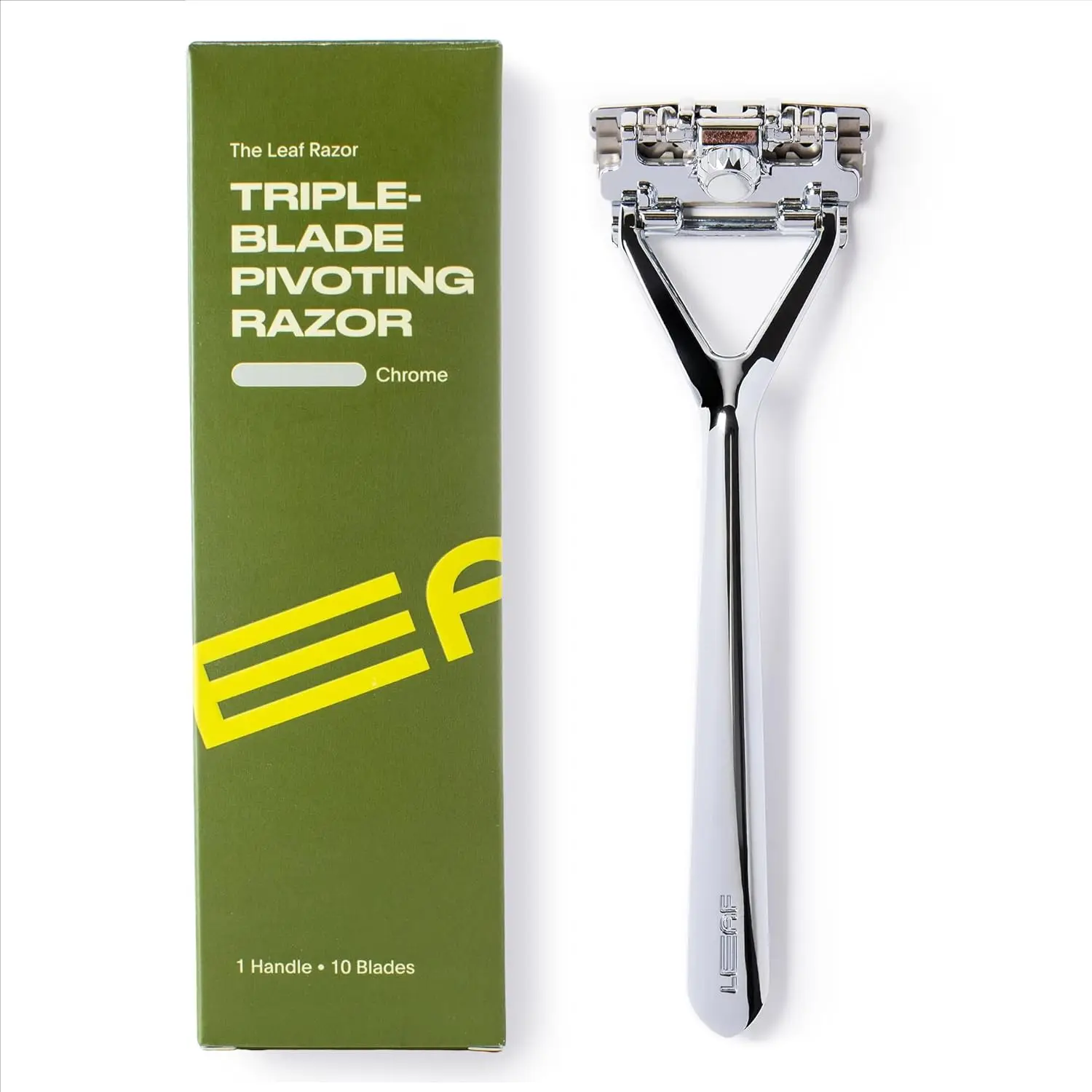 

Цельнометаллическая безопасная бритва с поворотной головкой, регулируемыми лезвиями, в комплекте 10 лезвий из нержавеющей стали - хром