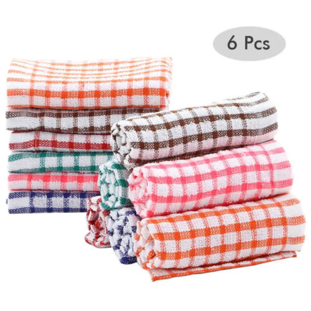 

6Pcs Cotton Kitchen Tea Towels Absorbent Lint Free Catering Restaurant Cloth Dish Towels