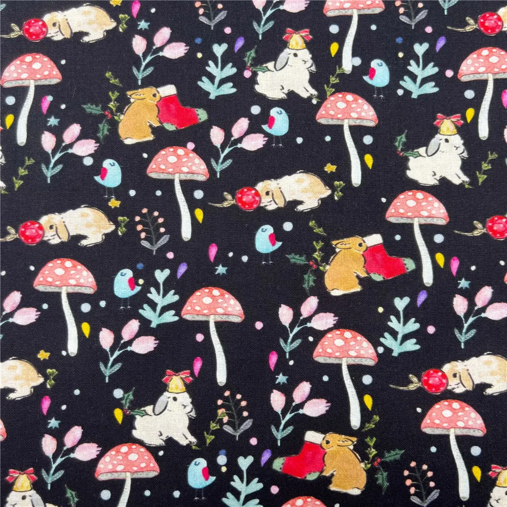 Christmas Mushroom Rabbit Cotton Fabric for Kids Clothes mask Home Textile Sewing Quilting DIY Needlework Material