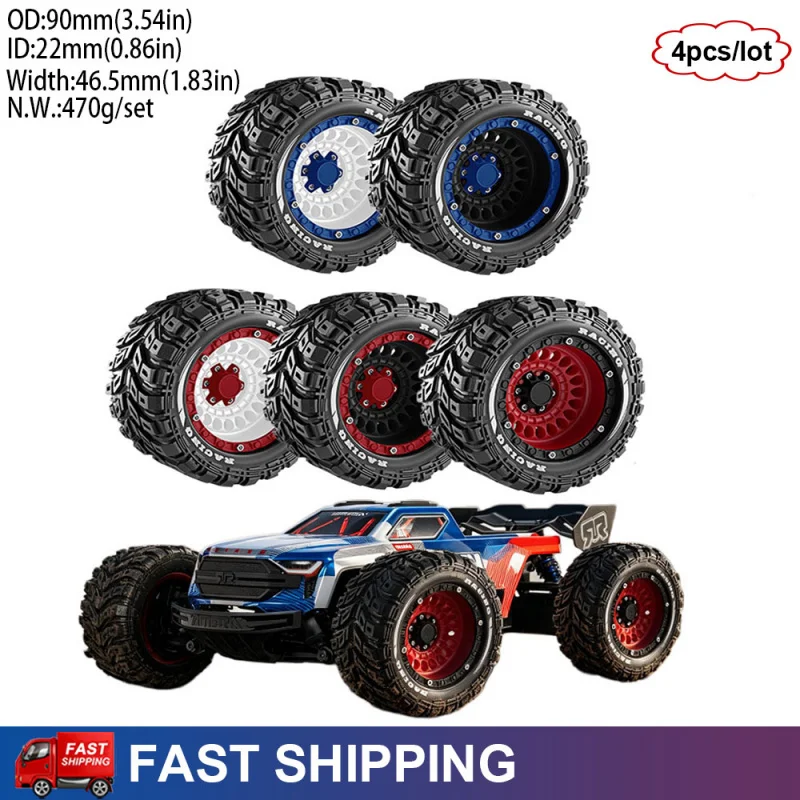 4PCS RC Monster Truck High Grip Big Tires Wheels for 1/14 1/16 Traxxas Summit E-REV Arrma Kraton MJX HBX SucceXuan Upgrade Parts