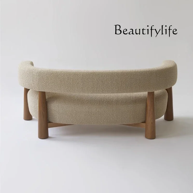 X36 Wabi Sandy Wind B & B Sofa Living Room Creative Special-shaped Lamb Fleece Solid Wood Curved Sofa
