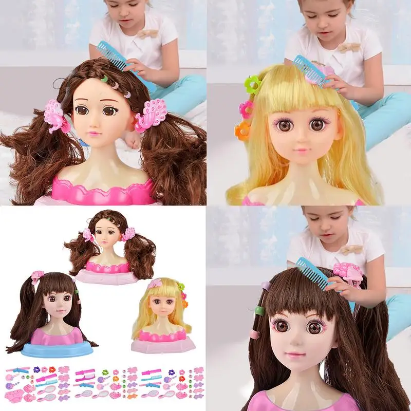 Stylist Girls Doll Head Playset Hair Styling Doll Head With Accessories Girl Games Makeup Training Head Pretend Play Toy Gift