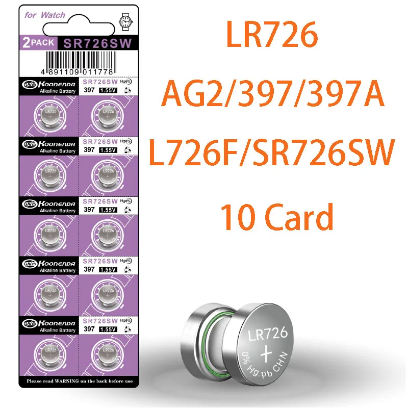 10Pcs 397 SR726SW AG2 LR726 1.55V Silver Oxide Watch Battery 396A SR726 for Scale Calculator Swiss Made Button Coin Cells