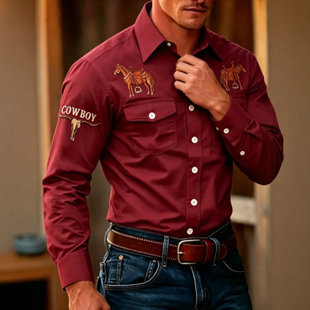 Casual Men's Long Sleeve Shirt Vintage Ethnic Style No Ironing Required Spring Autumn Seasonal Comfortable Fit Printed Pattern