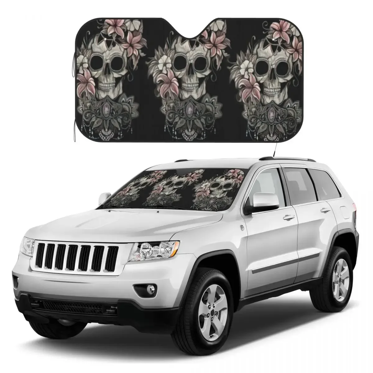 

Funny Skeleton Skull Car Windshield Sunshade Foldable Horror Skull Auto Front Window Sunshield SUV Trucks Vehicle Block UV Rays