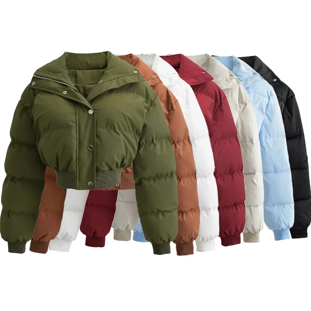 Invierno nuevo abrigo de algodón con cuello de solapa marrón para mujer Chaqueta corta de un solo pecho cálido High Street Solid Chic prendas de vestir Parkas femeninas