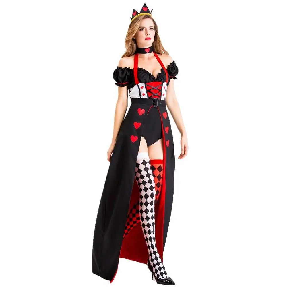 Women Halloween Costume Poker Peach Queen Costume for Adult Alice's Adventures in Wonderland The Red Queen Costume