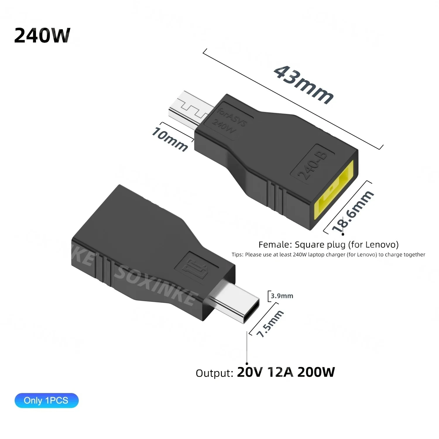 Kabel zasilający kwadratowy DC 20V 12A 240W do ASUS ROG Zephyrus G14 GaN Ładowarka do Rog G16 Kwadratowe gniazdo laptopa — zdjęcie produktu 4