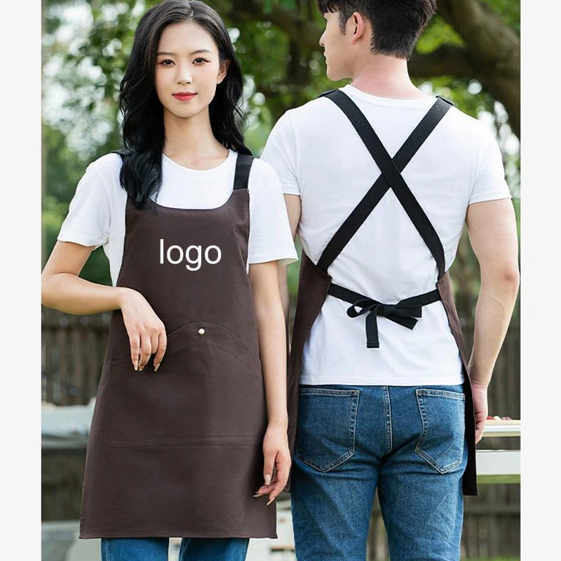 Delantal de moda personalizado para mujeres y hombres, restaurante, cocina, Chef, camareros, falda de babero de trabajo, Mandil de lona impermeable con bolsillos