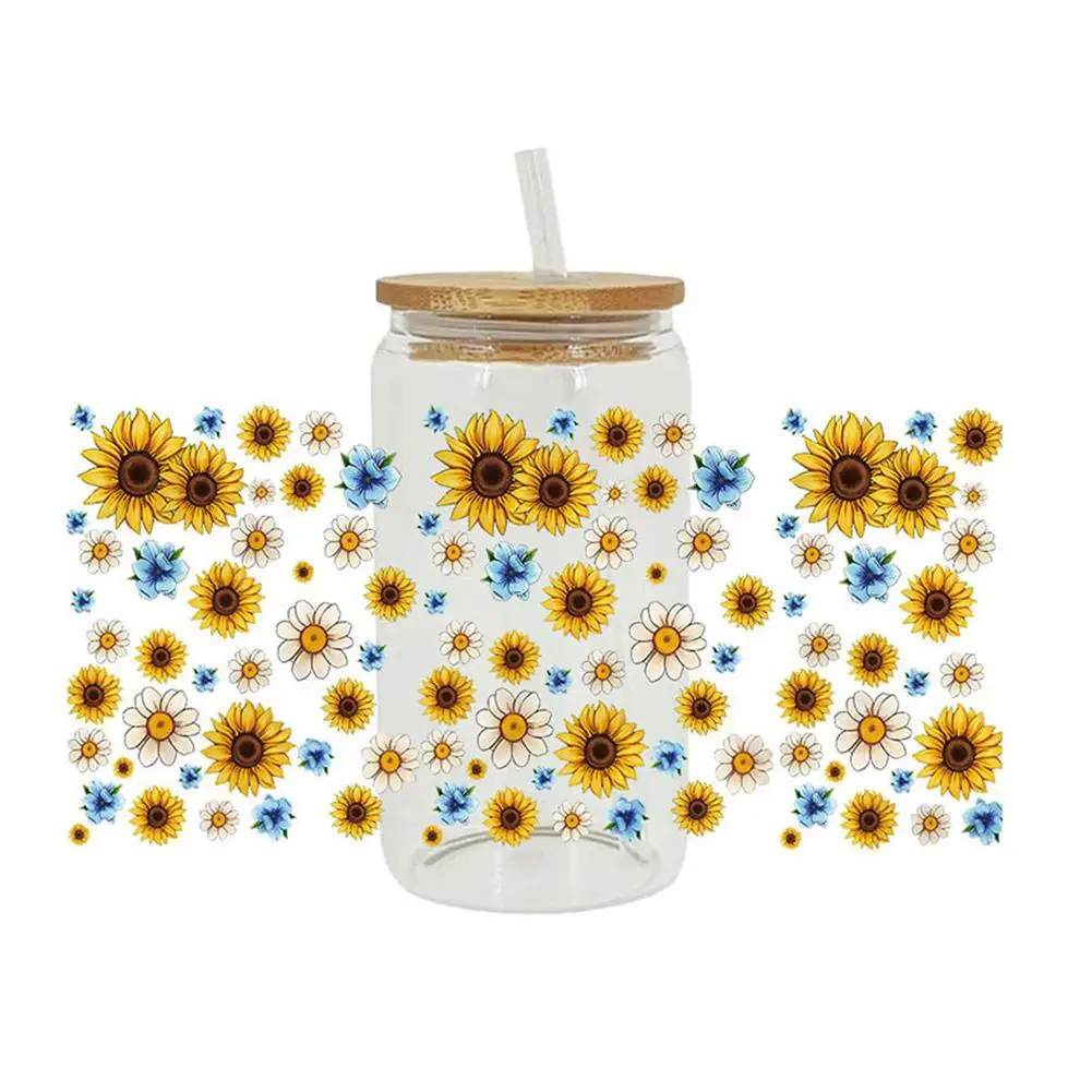 Sunflower Uv Dtf Water Cup Transfers Stickers Cute Cup Waterproof Decoration Cartoon Water Sticker S3i6