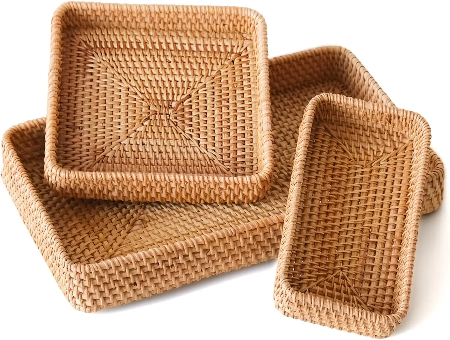 

Набор из 3 плетеных корзин из ротанга, натуральные плетеные подносы для декора дома, организации кухни и ванной комнаты